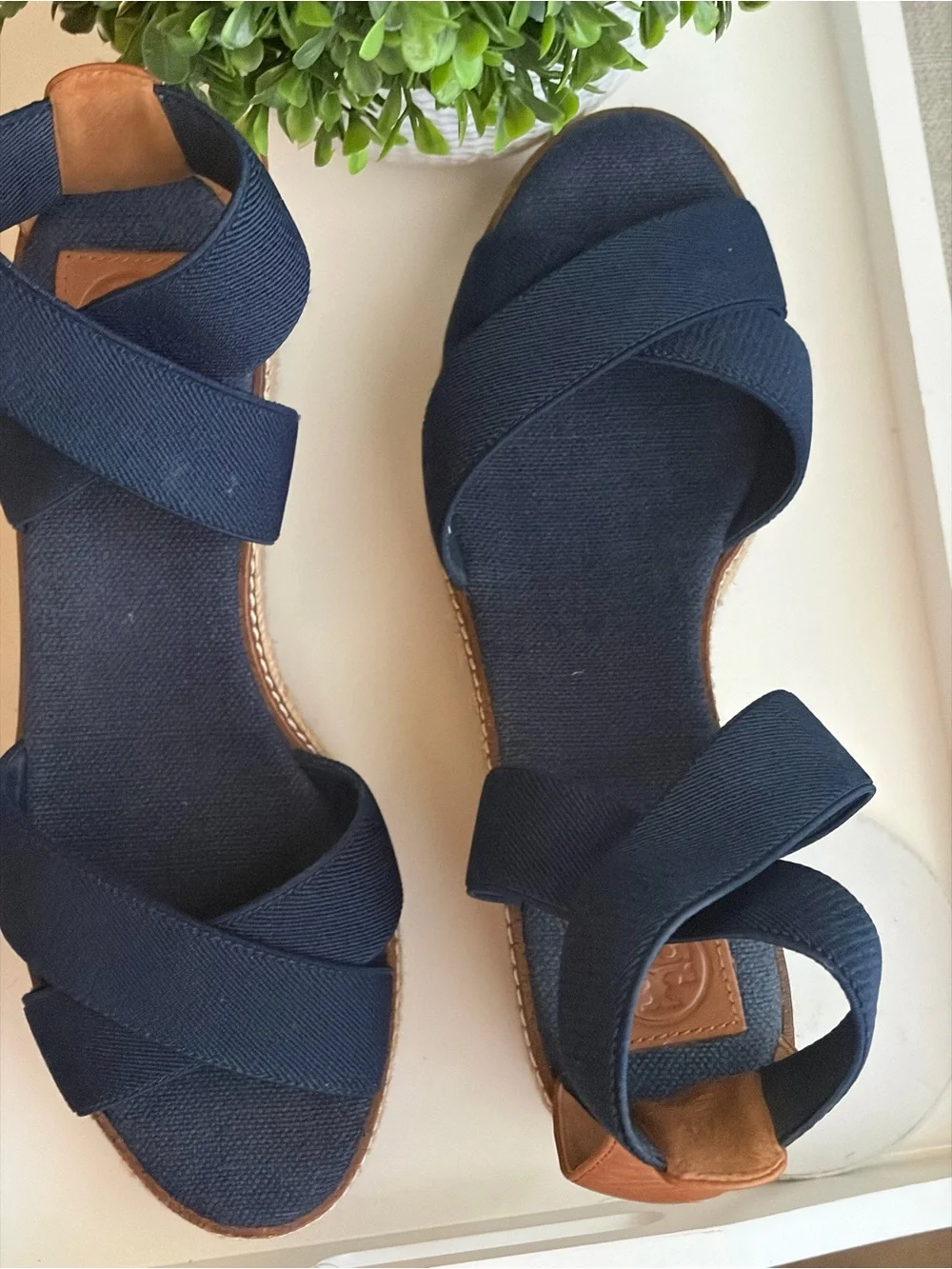 Tory Burch Navy Elastic Crisscross Espadrille Sandals size 10